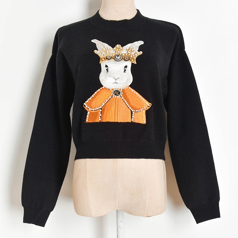 

New 2021 Women Luxury Blouses Embroidered From Cartoons Bunny Designer Short Beads Crocheted Retro Pullovers England Lady Winter Tops 8nhu, Red.