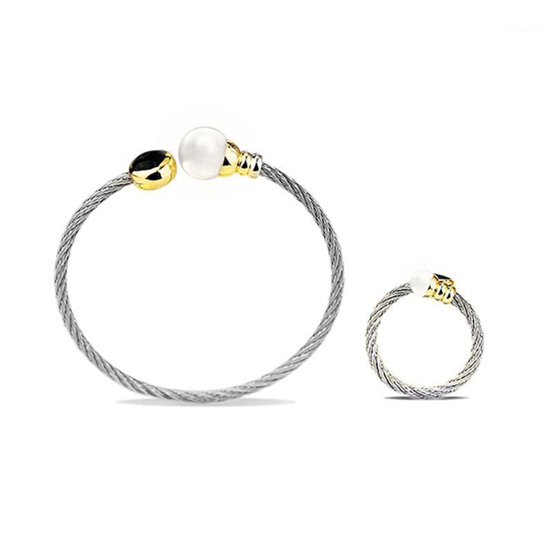 

Earrings & Necklace A07 Stainless Steel Bracelet Ring Set Female Temperament Jewelry Ladies Gift Antique Design Women Bangle Elegant Charms, As pic