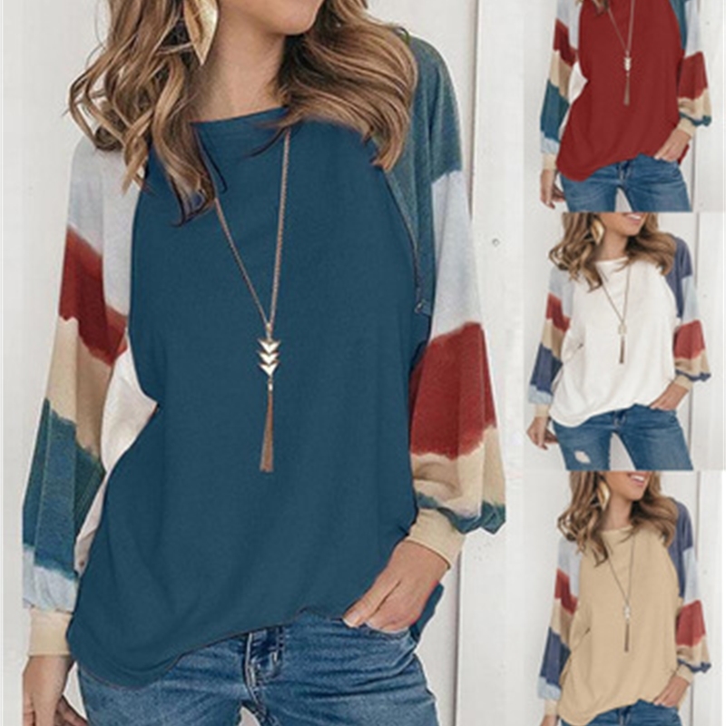 

Smooth stripes sew around the casual urban neck Loose long sleeve shirt BFFR, Apricot