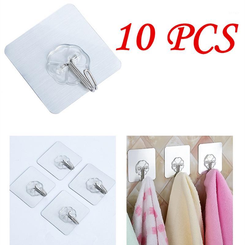 

10Pcs Adhesive Wall Mounted Hooks Reusable Duty Sticky Hooks For Kitchen And Bathroom Storage 6cm*6cm Useful High Quality L*51