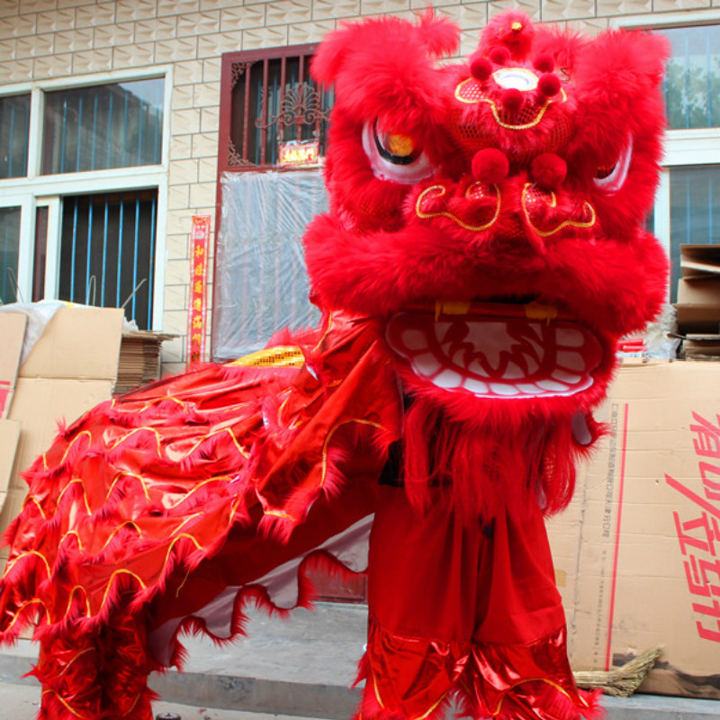 Mascot Costumes Wool Lion Dance Costume Double Adult Lion Dance Performance Equipments Fursuit Outfits Carnival Halloween Xmas Easter Ad Clo-image-748725003