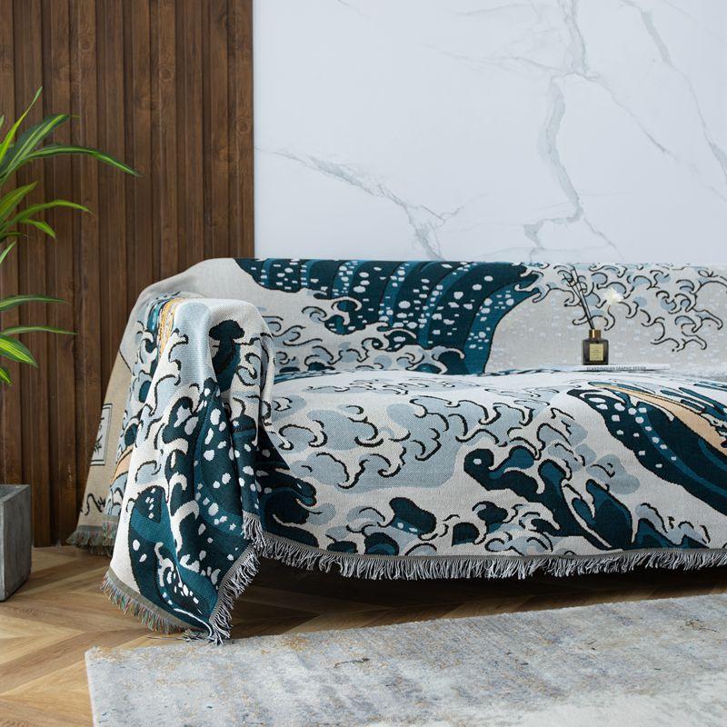 

Wave Fringed Bed Sofa Throw Blanket Knitted Nordic Style Chair Couch Towel Cover Geometric Soft Travel Plaids Tapestry Bedspread