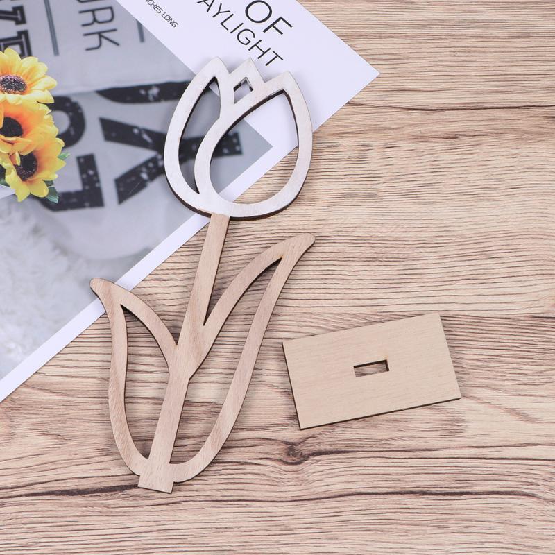 

1PC Cute Creative Hollow Wooden DIY Flower Tulip Crafts Ornaments for Desktop Easter Gift Home Decoration, As shown