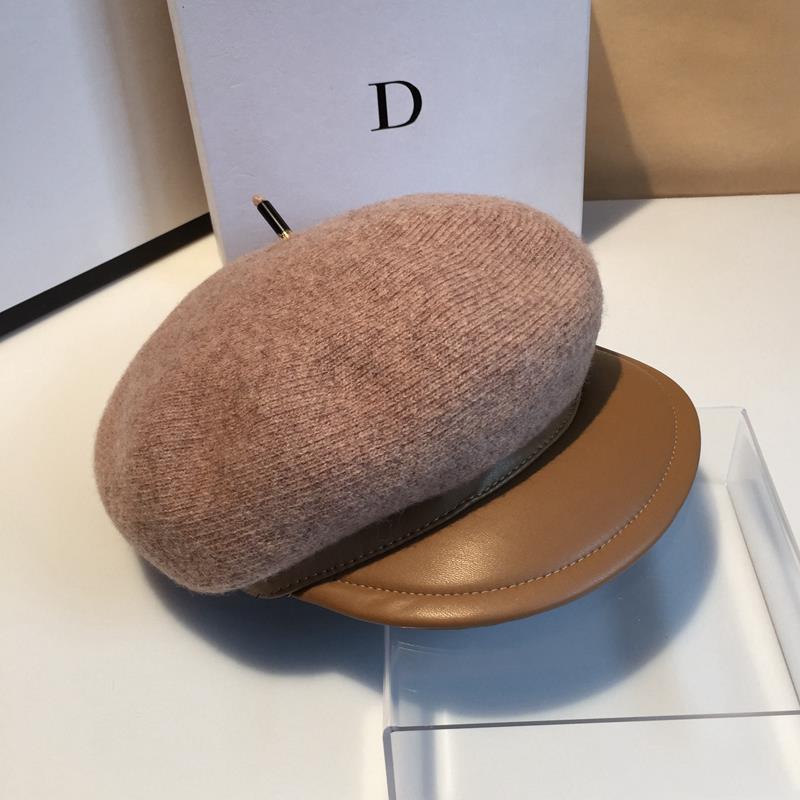 

202010-SHENGJIN atutumn spring wool blendedn pu brim fashion lady Octagonal hat men women visors cap, Black