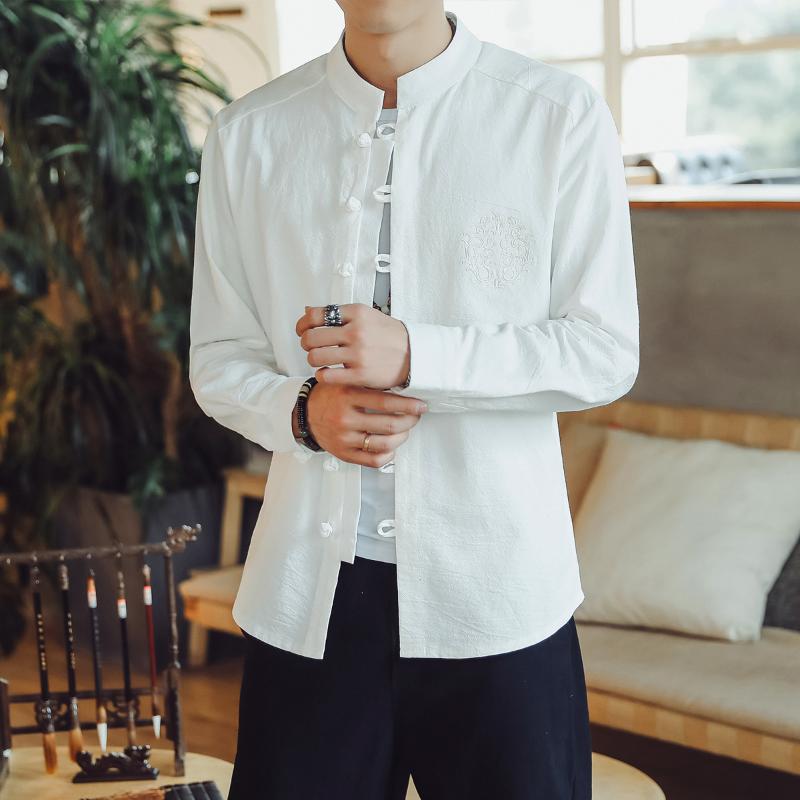 

2020 Vintage Mens Shirts Dress Short Sleeve Chinese Button Slim Fit Summer Chinese Style Tops Male Clothing Camisas Masculina, Light gray shirt men