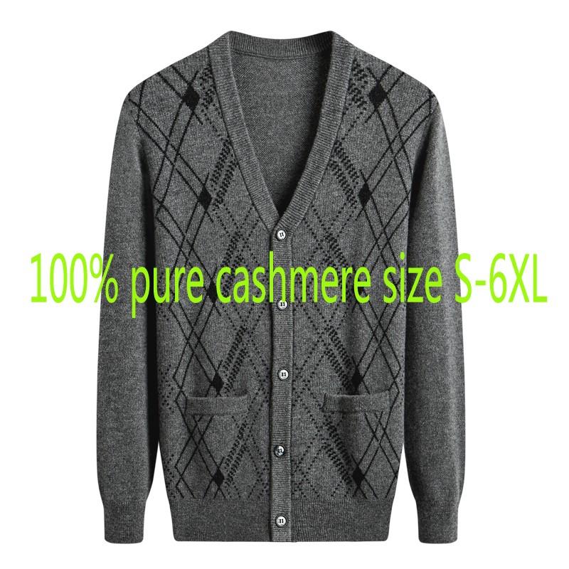 

New Fashion High Quality Autumn 100%cashmere Sweater Knitted Cardigan Thickened Coat V-neck Casual Single Breasted Plus Size 6XL