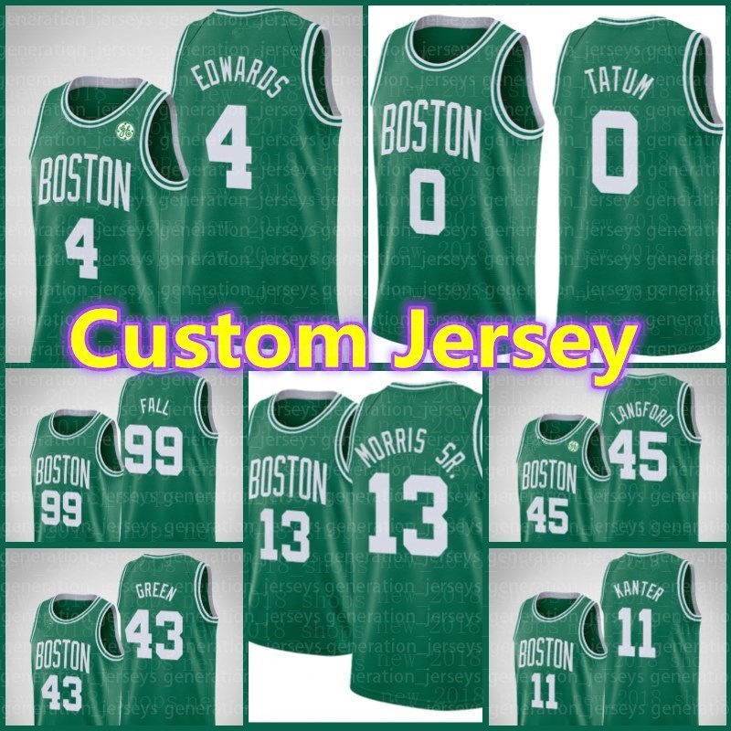 

Custom Boston Celtics Jersey Tacko 99 Fall Jayson 0 Tatum Larry Jaylen Kevin Bird Brown Garnett Basketball Kevin 32 McHale ss, Black;red