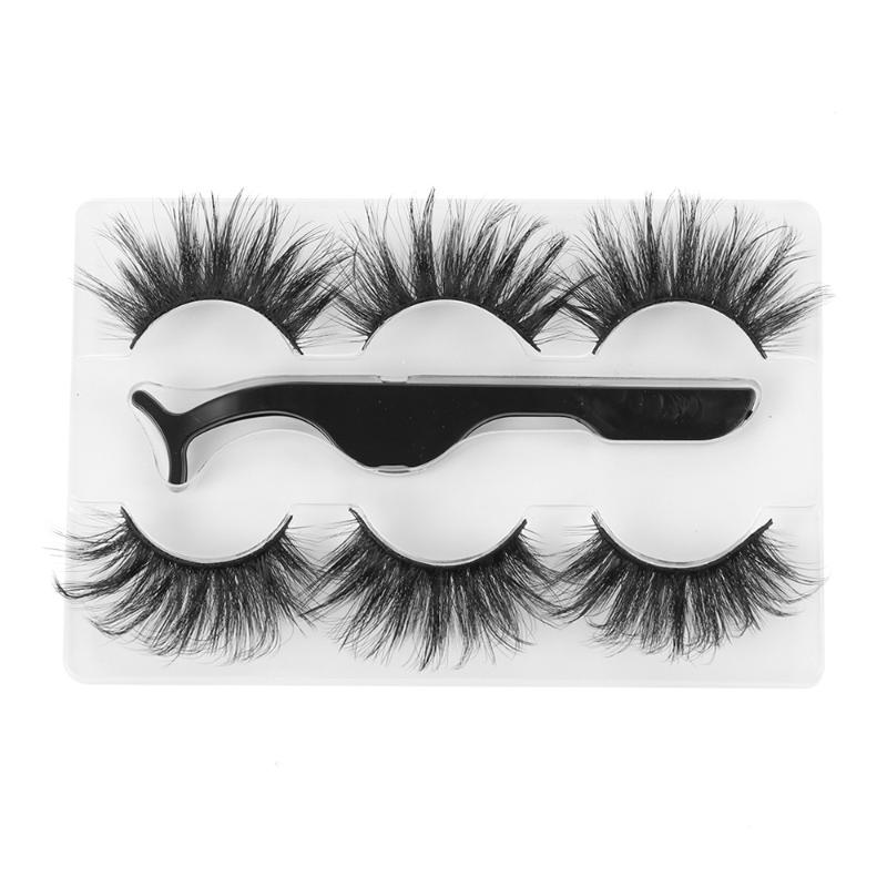 

3 Pairs 25mm 8D Mink False Eyelashes Wispy Fluffy Thick Dramatic Lashes Extension with a Tweezer Handmade Eye Makeup Tools