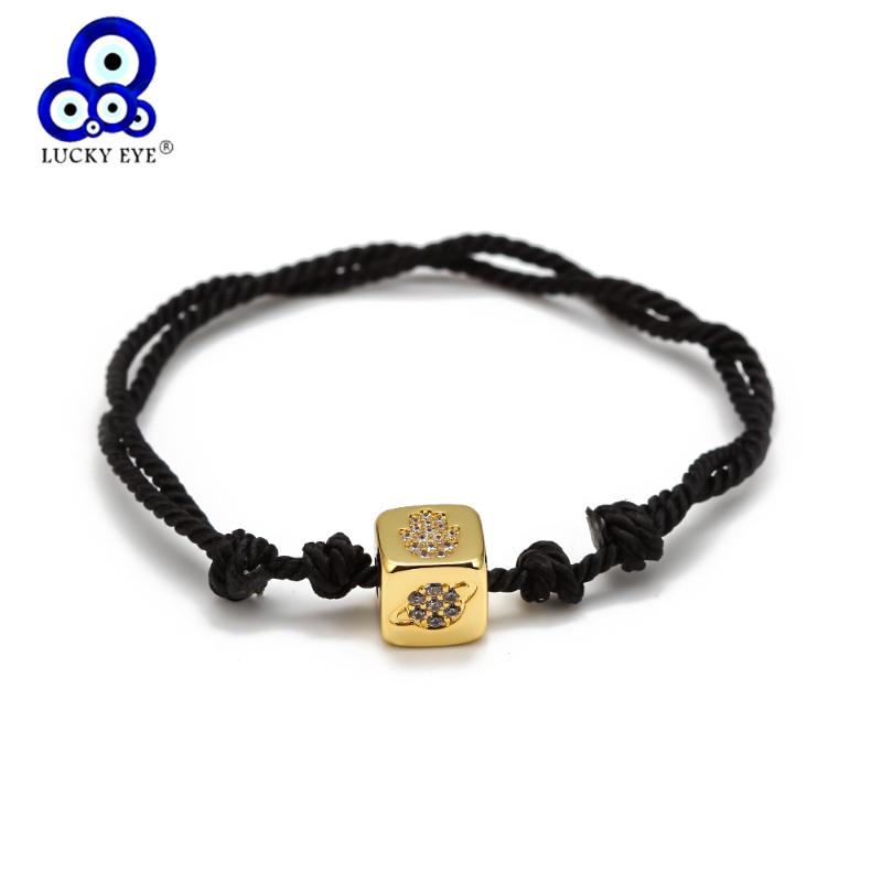 

Lucky Eye Micro Pave Fatima Hamsa Hand Evil Eye Charm Bracelet Adjustable Braided Rope Bracelet for Women Girls Jewelry BT07