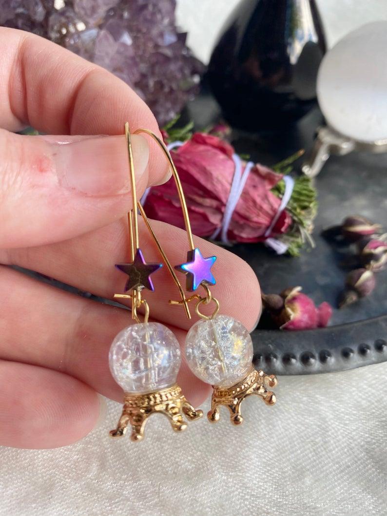 

Crystal Ball Earrings, Witchy Jewelry Gift Gothic Fortune Teller Jewelry Gift
