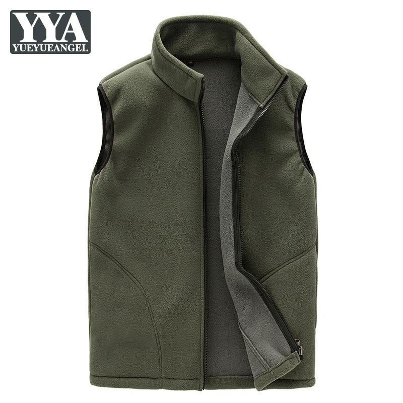 

Winter Fleece Waistcoat Mens Stand Collar Outdoor Vest Solid Slim Fit Casual Sleeveless Jacket Male Army Green Tactical Vests, Red