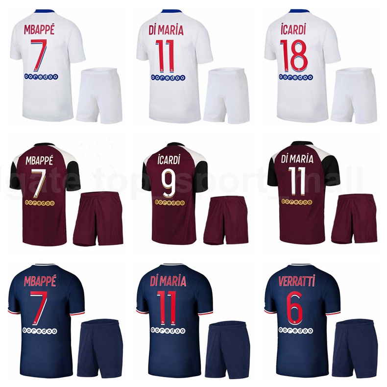 

20 21 Club Soccer 7 Kylian Mbappe Jersey Men Set 9 Edinson Cavani 11 DI MARIA DRAXLER Pablo Sarabia Football Shirt Kits B-L, With patch