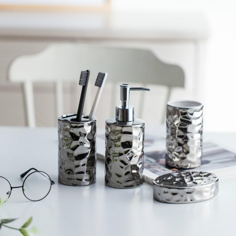 

European style ceramic bathroom set silver plated washroom bathroom accessories wash cups toothbrush holder soap dish dispenser