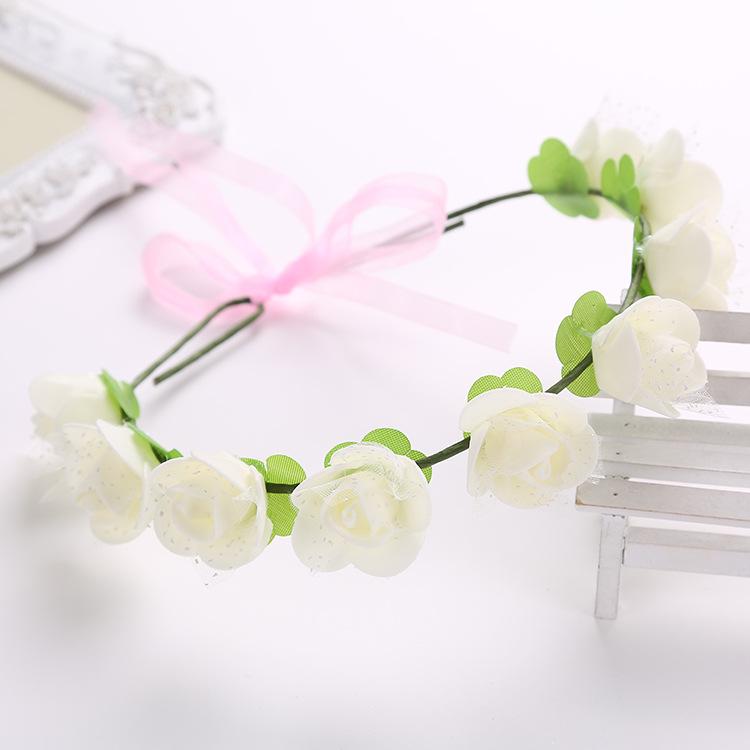 

Handmade rose Flower crown Garland Halo for Wedding Travel Festivals Girl flower wreath Headpiece Decorations coroa de flores, Beige