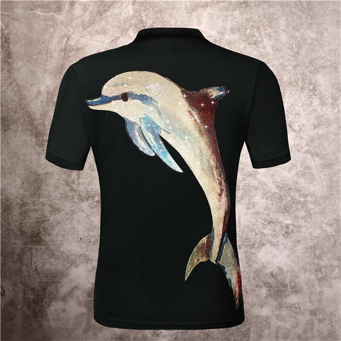 Polo brodé pour hommes en gros hommes manches courtes été station européenne industrie lourde forage à chaud dauphin slim fit T-shirt de haute qu