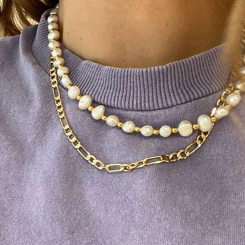 

2021 Simple freshwater pearl Choker necklace female Gold Color Chain Short Necklace bijoux femme