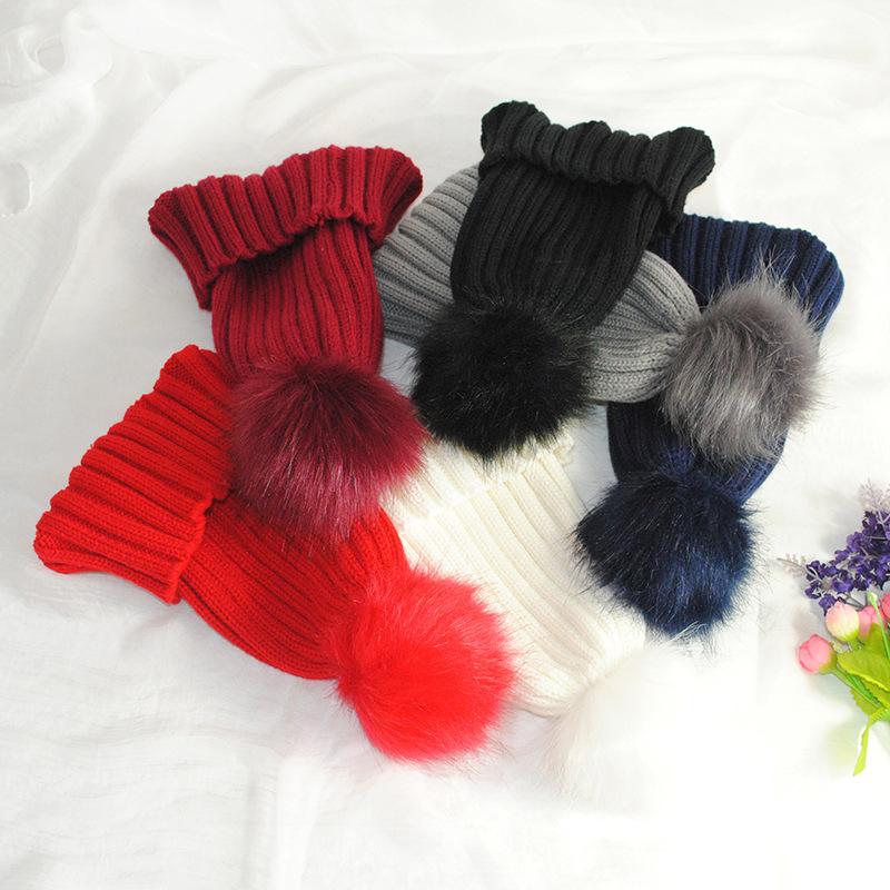 

Fur Pom Poms Ball Skullies Beanies Keep Warm Winter Hat for Adult Child Wool Hat Outdoor Knitted Cap Thick Female Cap, By2