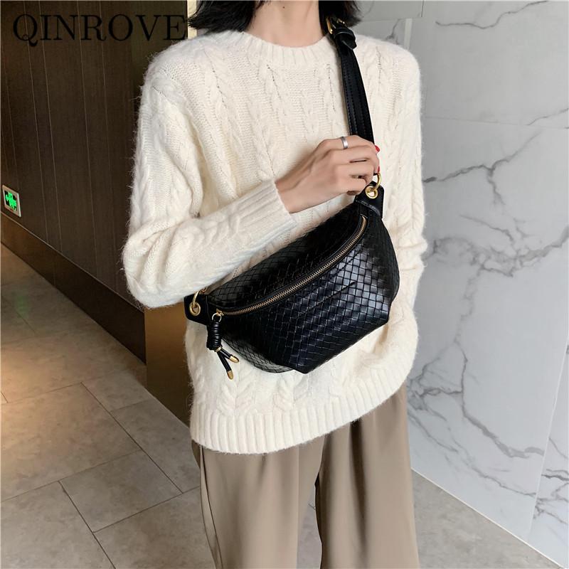 

Solid Color Shoulder Bag For Women Chain-link Crossbody Bag Female Small Belt solid Color Dumplings Banana Woven Pattern, Black