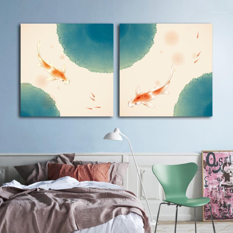 

Minimalism Style Brocade Carps And Young Fishes Canvas Painting Posters And Prints Wall Pictures For Living Room Decoration1