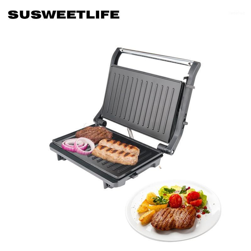 

stainless steel panel 180 degree flat barbecue machine Multifunctional electric steak machine Panini breakfast1