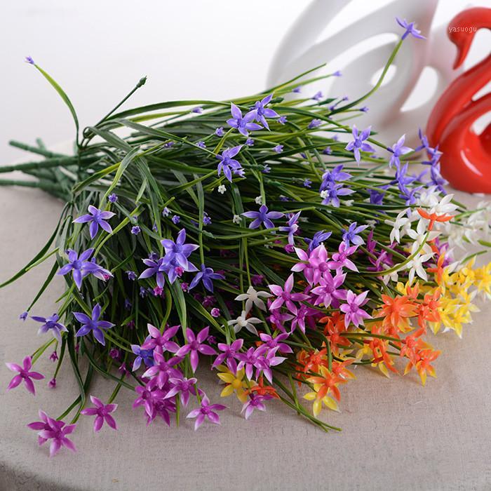 

Green Grass plants Orchid artificial flower colorful babysbreath bouquet decorative flower1, Blue