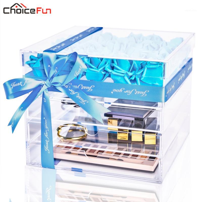 

Mother's Day Large Transparent Clear Acrylic Makeup Fake Rose Box Square Big Lucite Gift Flower Box With Drawer1