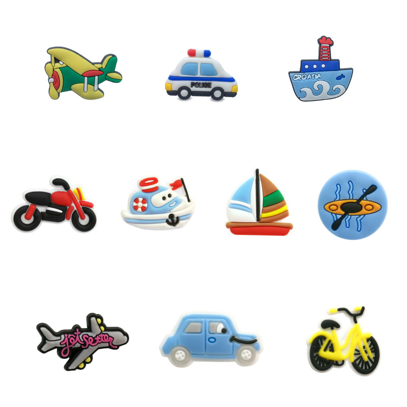 

moq=2lots cute transport vehicle shoe charms wholesale jibitz for croc soft rubber PVC charms accessories promotional, White;pink