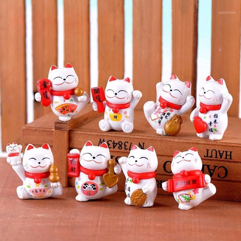 

8pc Fortune Cat Animal Car Ornament Cake Decor Decor Figure Statue Craft Miniature DollHouse Home Decoration DIY Accessories1