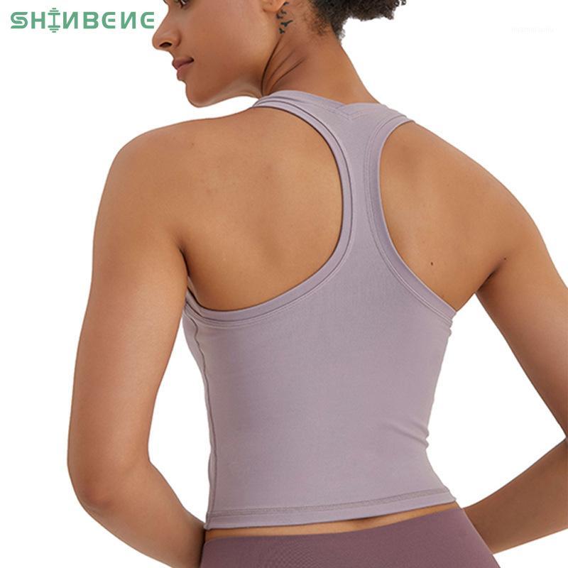 

SHINBENE RACERBACK Plain Yoga Gym Sport Athletic Crop Top Vest Women Anti-sweat Soft Nylon Running Fitness Workout Tank Tops1, Black