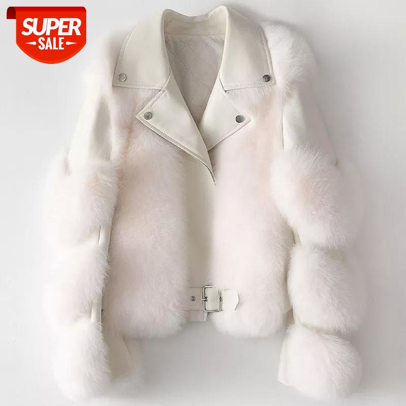 

women 100% real sheep skin 2020 autumn and winter genuine leather new sheep skin stitching fox hair short fur coat #2A6D, Black;brown