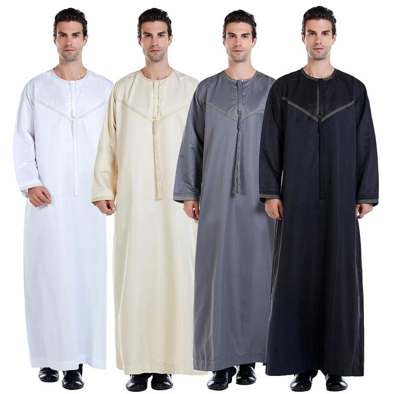 

Ethnic Clothing Abaya Man Muslim Fashion Arabic Men Clothes 2022 Solid Color Casual Stand Collar Print Modest Dress Islamic Robe Male