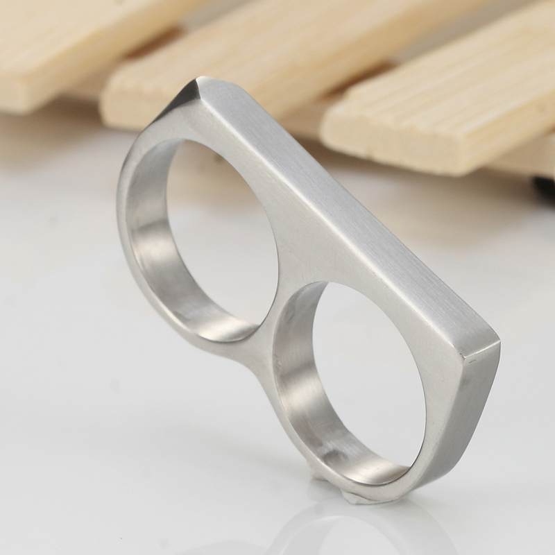 

Men's Womens Two Fingers Knuckle Duster Minimalist Stainless Steel Bar Ring, Silver