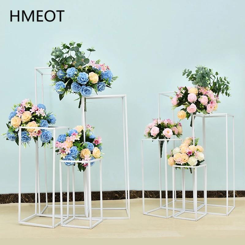 

Wrought Iron Geometry Road Guide Flower Stand Wedding Bouquet Shelf Props Table Centerpieces Artificial Flower Ball Decoration, White b