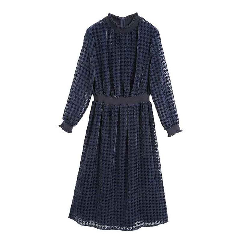 

Elegant Ukraine Pastel Hollow Out Vestido Festa Korean Dress Lace Luxurious Vestidos Autumn Office New Style Dress Women, Navy blue