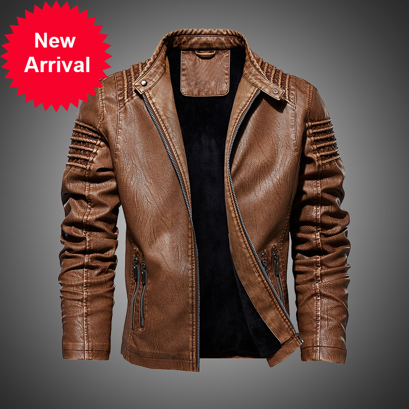 

New Winter of Autumn Leather From Motorcycle Hot Wool Jacket PU size Big -5XL Top Bomber mainly, Khaki dddh51