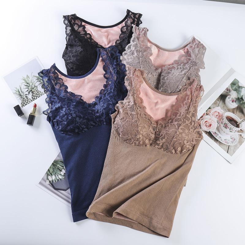 

Women Thermal Underwear Tank Tops Sexy Lace Slim Warm Layer Shirt For Winter Plus Size Fleece V-Neck Body Shaper Intimates1, Beige