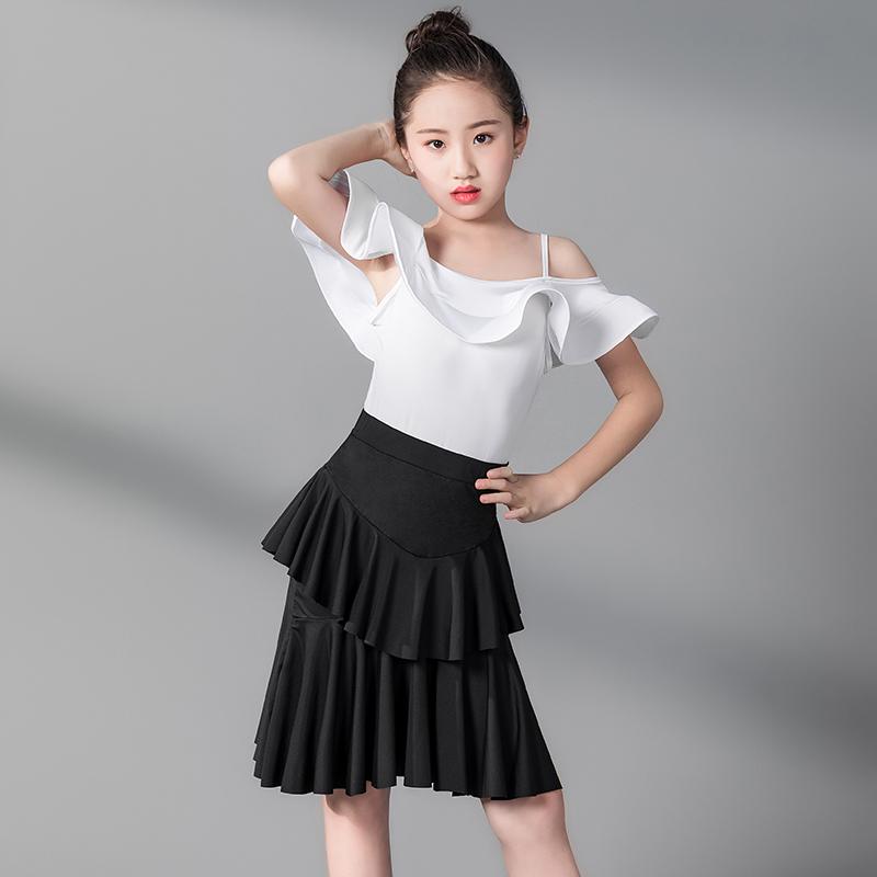 

Latin Dance Dress for Children Girls Competition Ballroom Salsa Tango Practice Dance Clothing Cha Cha Costumes Tops + Skirt Set, White