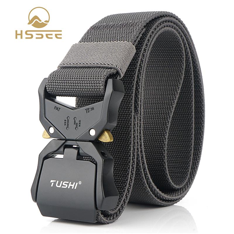 

HSSEE Official authentic 2020 men's elastic tactical belt aluminum alloy anti-rust quick release buckle unisex sports waistband, Black