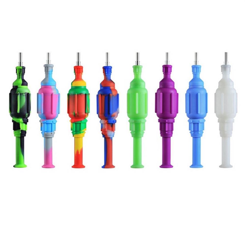

Silicon Smoking Pipe with Titanium Nail 20cm Colorful Smoking Hand Pipe Mixed Color Silicone Smoke Pipe Oil Burner Dab Tool Accessories a59