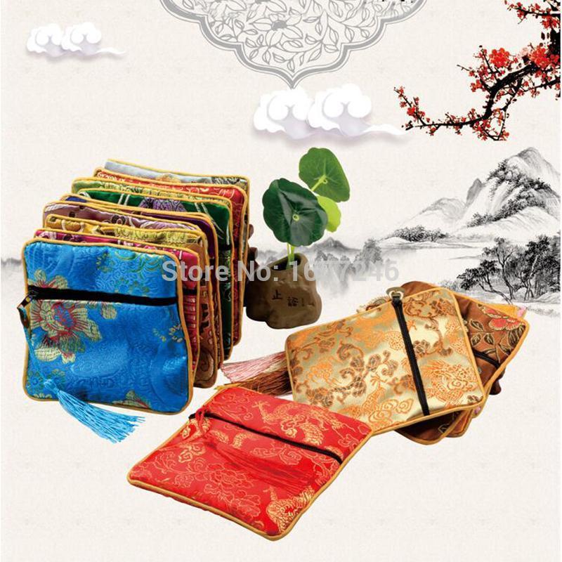 

High End Tassel Small Zip Bag Christmas Candy Bag Women Coin Purse Gift Bags Chinese Silk Card Pouch with tassel 100pcs/lot1