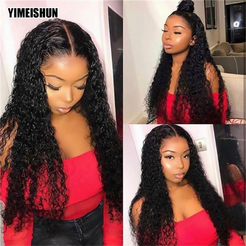 

Kinky Curly Wig Glueless 4x4 Lace Closure Peruvian Lace Part Wig Curly Human Hair Middle Part Wigs For Women Human Hair, 4x4 lace closure wig