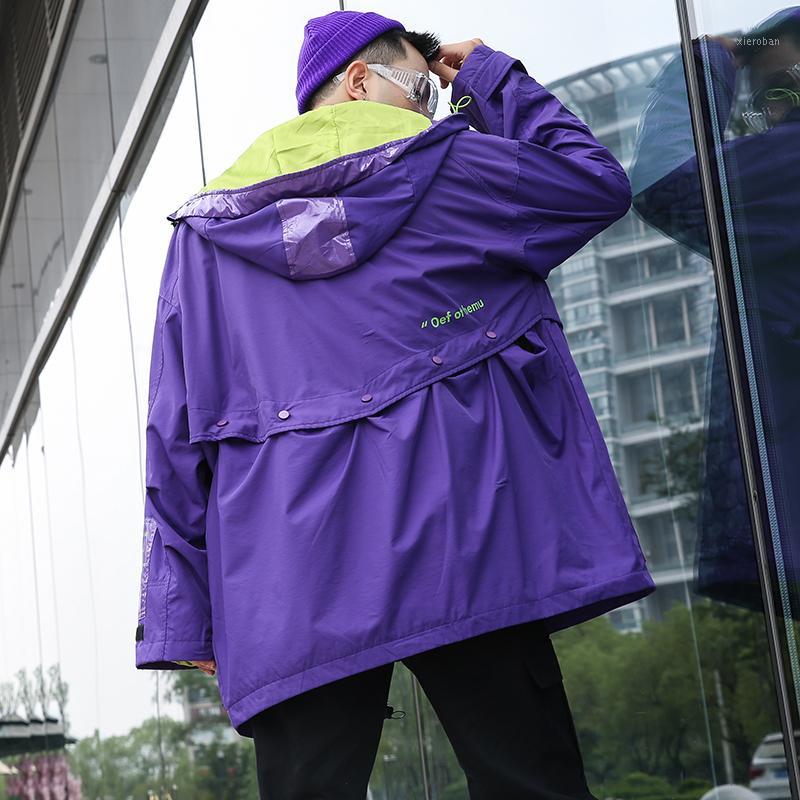 

Men's Trench Coats 2021 Spring And Autumn Hip-hop Tide Brand Coat Jacket Fashion Casual Solid Color Hooded Windbreaker Black / Purple Blue1