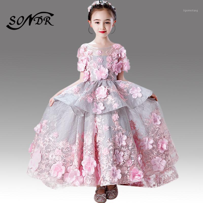 

Pink Flower Girl Dresses HT091 Appliques Short Sleeve Kid Wedding Party Dress Ruffles Floor-Length Vestido Primera Comunion 20201