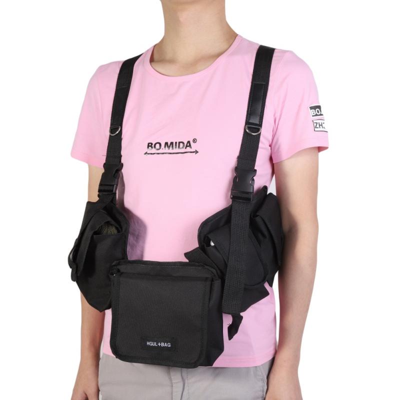 

2020 Men's Hip-Hop Waist Pack Cool Function Chest Rig Bag Streetwear Chest Bag Tactical Multfunction Pockets Vest Shouldur, Black