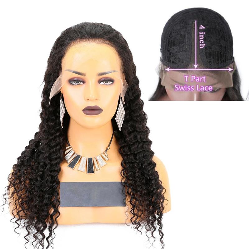 

wholesale 13x4x1 deep wave lace front wig T part lace front wig Brazilian human hair wigs for black women Non-Remy, As pic