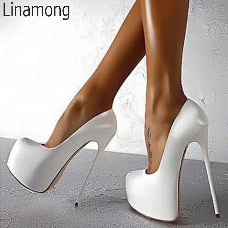 

Sexy 16 cm Ultra High Heels High Platform Pumps Solid Shiny Leather Ladies Slip on Party Dress Shoes Night Club Stage Pumps, Color 3