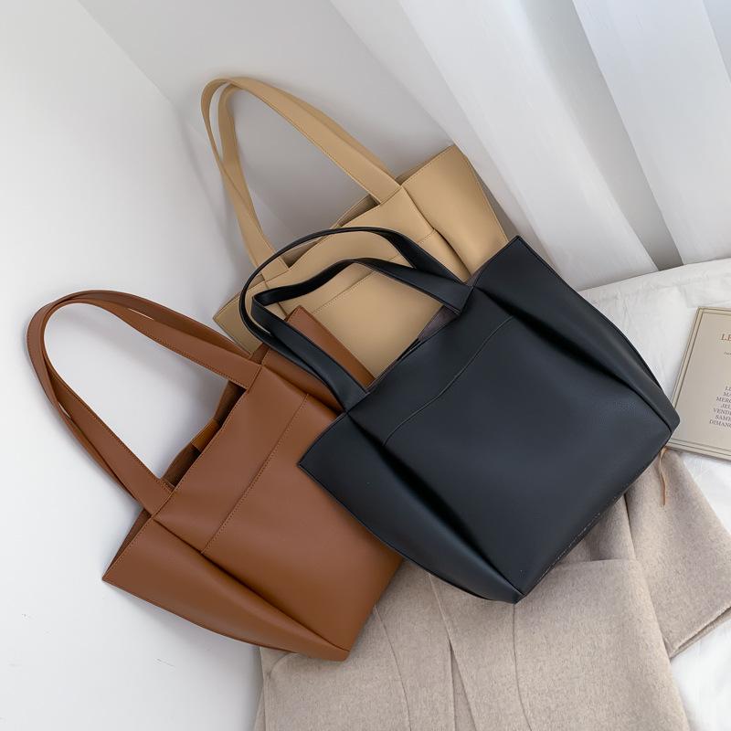 

Fashion 2021 Nordic Style Large Capacity Handbag Pure Color Stitching Simple One Shoulder Tote Underarm Bag Factory Direct Sales