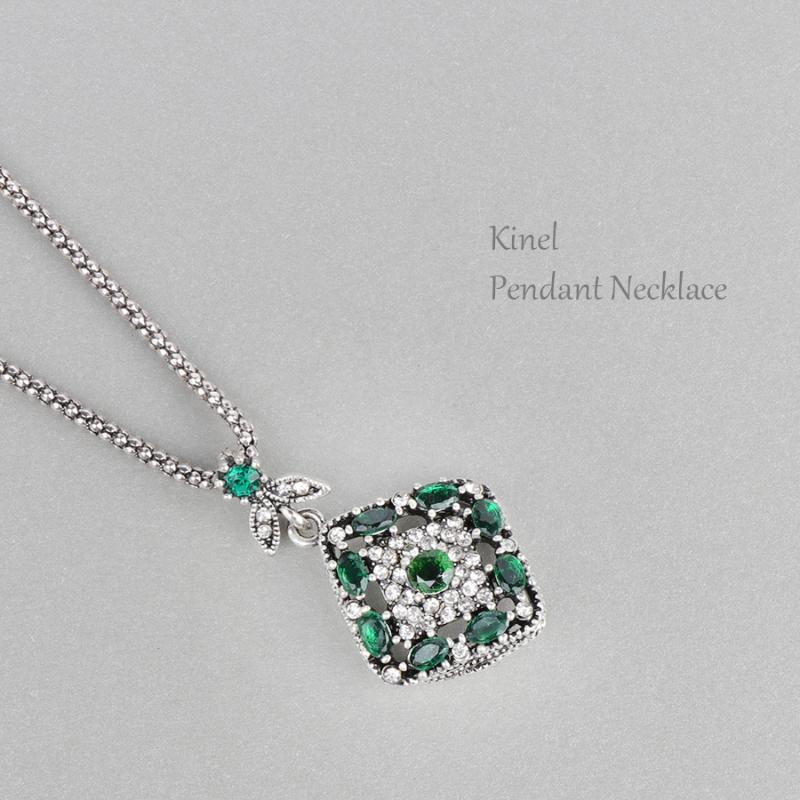 

Kinel Vintage Jewelry Wholesale Crystal Petal Necklace For Women Antique Silver Color Fashion Retro Pendant Necklace
