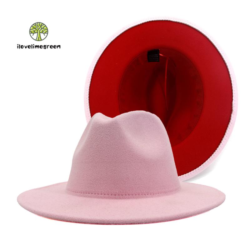 

2020 New Fashionable British Classic Women Men Woolen Felt Fedora Hat Elegant Visor Hat and Caps, Pink-red