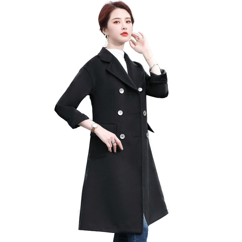 

2021 Trench Autumn Winter New Women' Wind Breaker Female Solid Color Long Sleeves Jacket Slim Coat Plus Size A284 6rtb, Black
